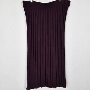 A New Day Skirt Womens Extra Large Burgundy Oxblood Knit Pleated Rolled Hem Midi